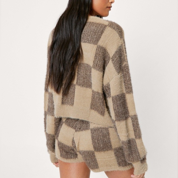 Nasty Gal Fluffy Knit Checkerboard Lounge Set - Picture 5 of 5